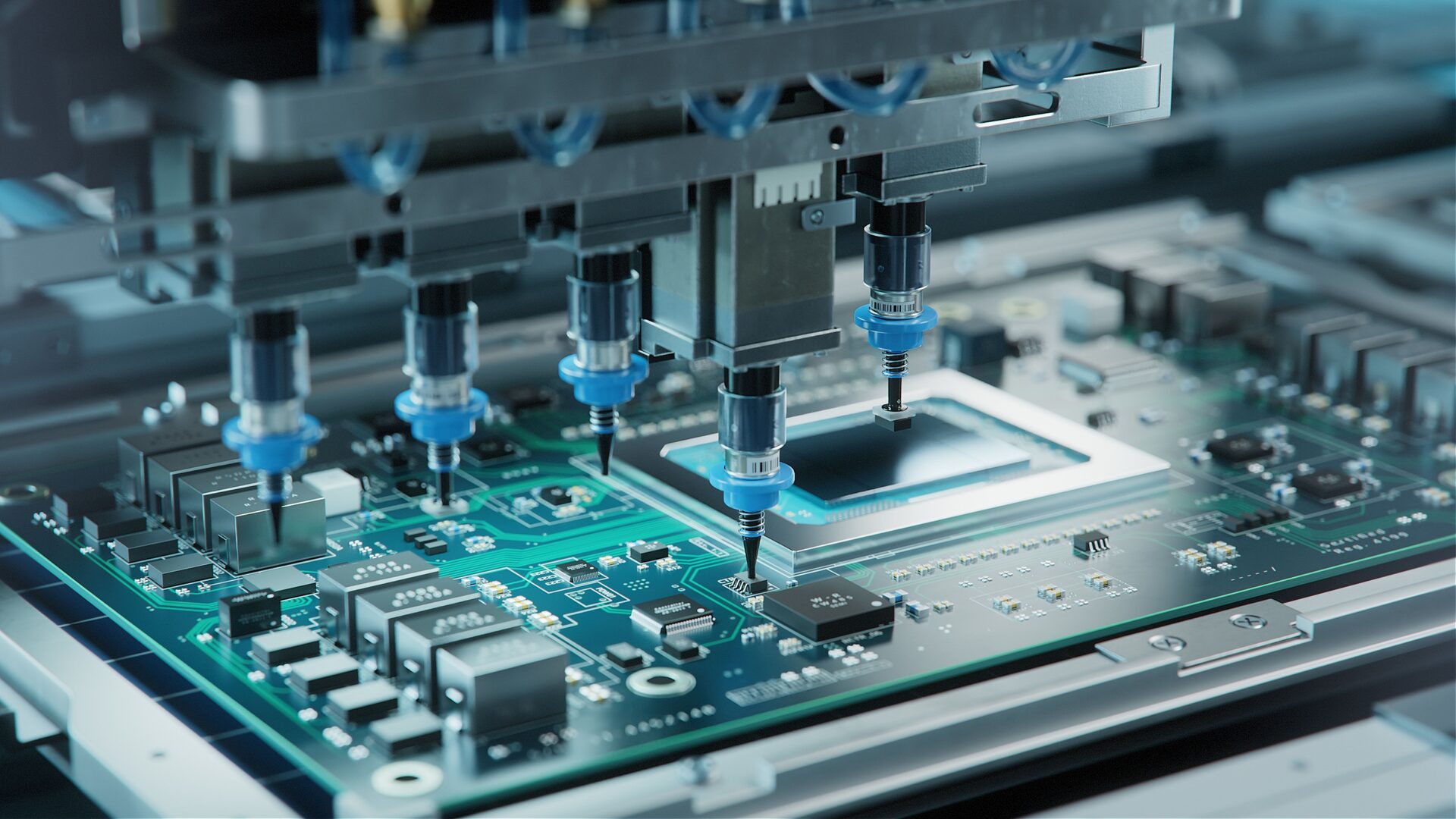Pick-and-place machine assembling a circuit board